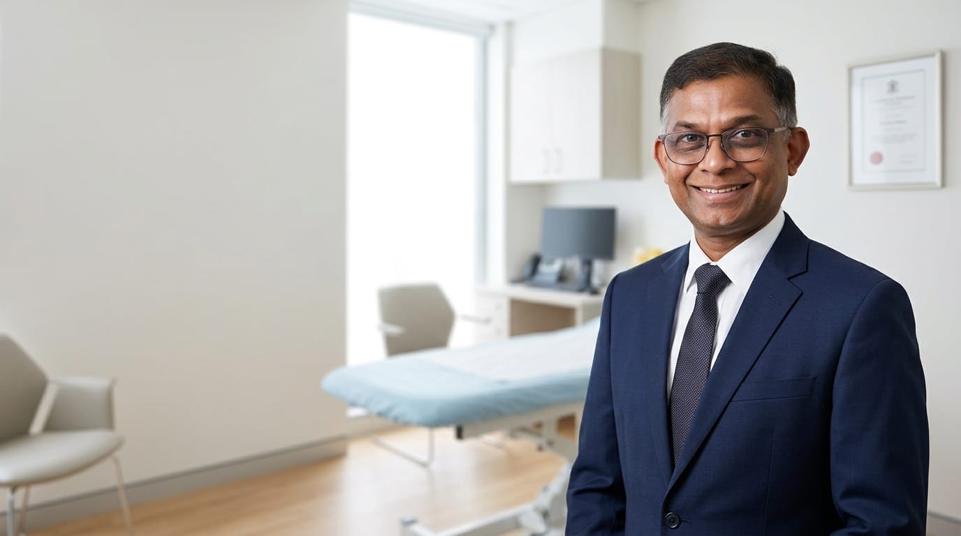 A/Prof Sree Krishna Venuthurupalli in a bright clinical consulting room